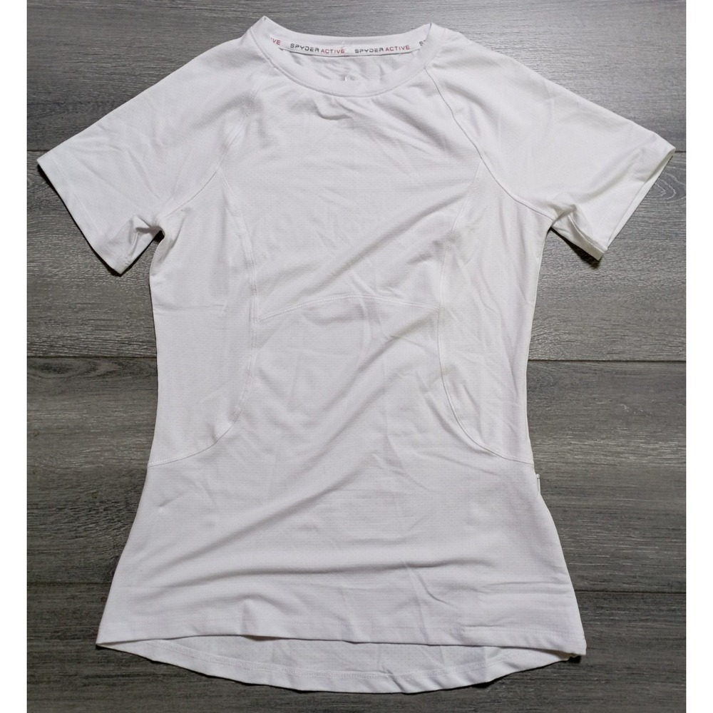 Spyder Active Top Adult XS White Ribbed Fitted Short Sleeve T-Shirt Womens